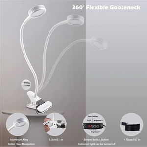 Eyocean LED Reading Light, Dimmable Clamp Lamp Flexible Clip Desk‎ Lamp